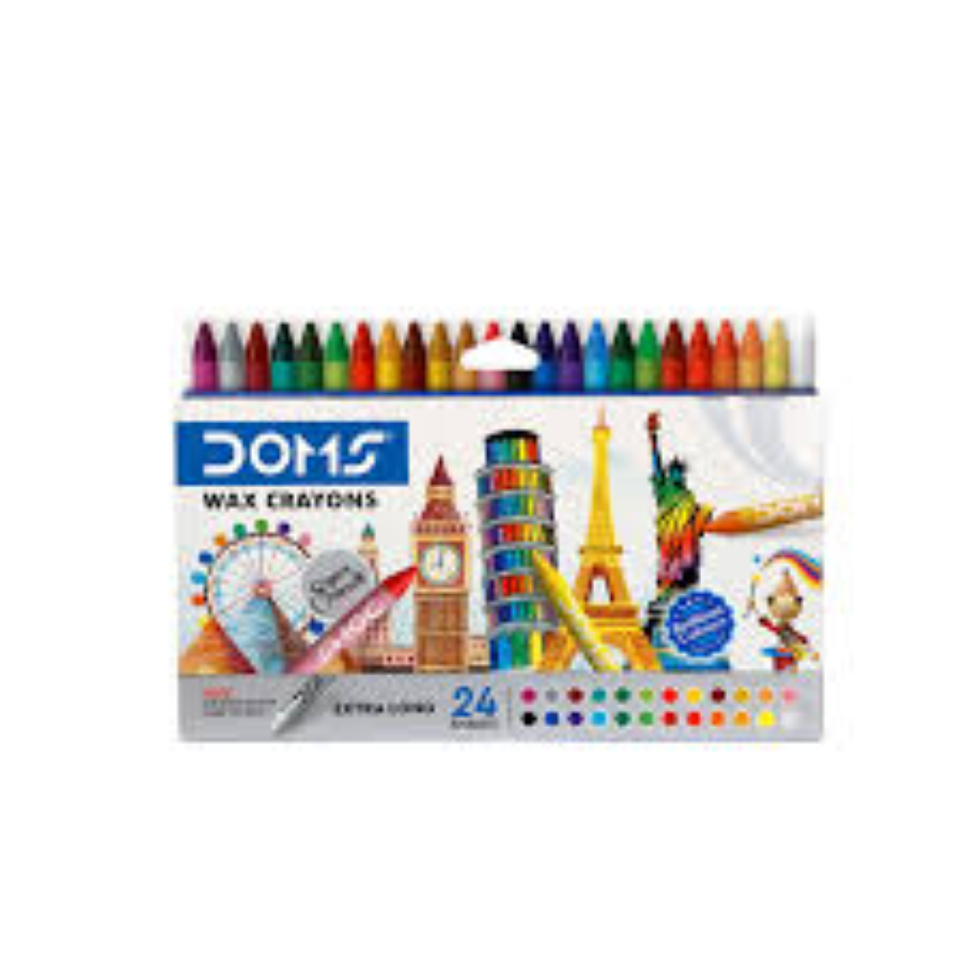 DOMS WAX CRAYONS EXTRA LONG 24 SHADES 90MM